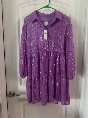 NWT Anthropologie x Maeve Lavender Sequin Tiered Dress - Size L